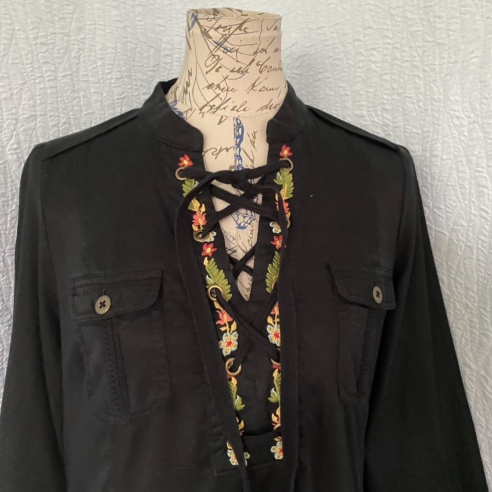 Anthropologie Holding Horses Embroidered Lace up Shirt Dress - Picture 4 of 12